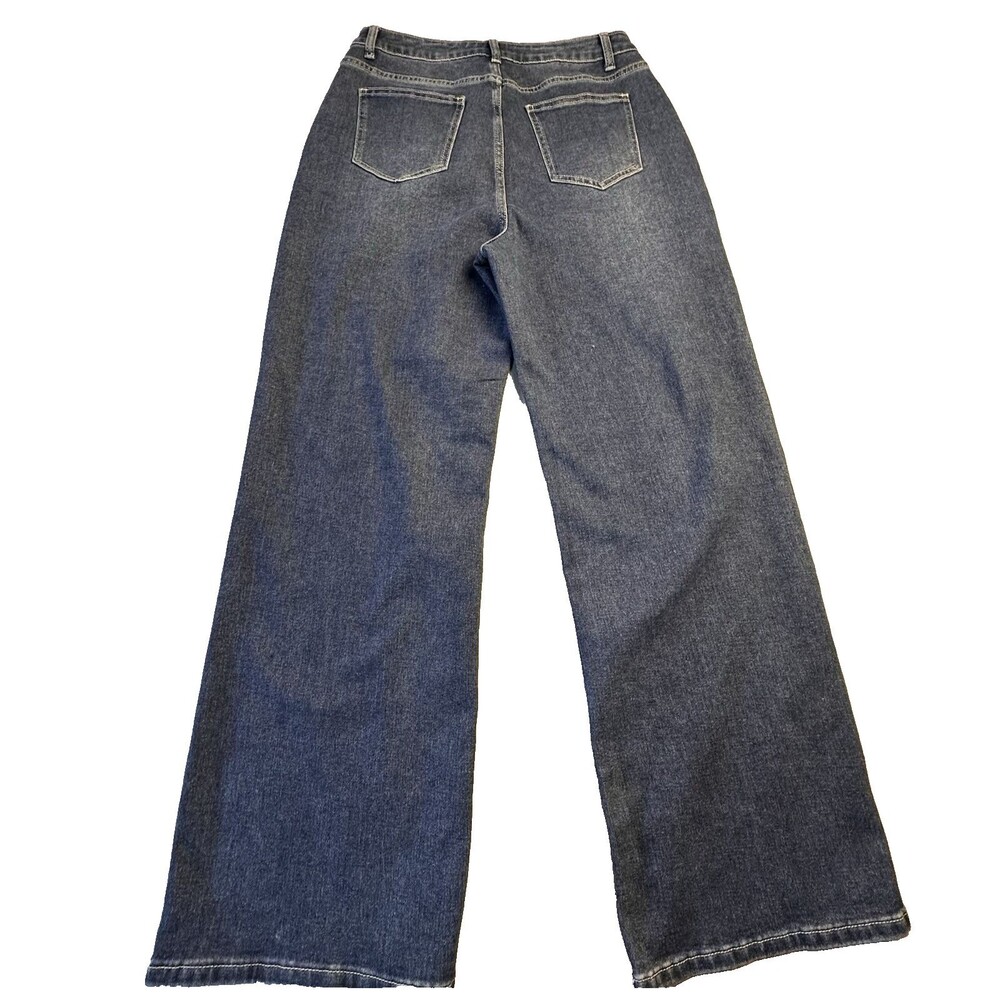 HDLTE High Rise Wide Leg Dark Wash Denim Size L NWT - Picture 2 of 8